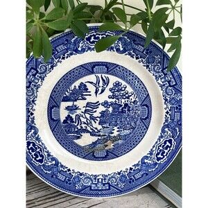 Vintage Blue & White Willow Ware Aged Plate / Decor 7”